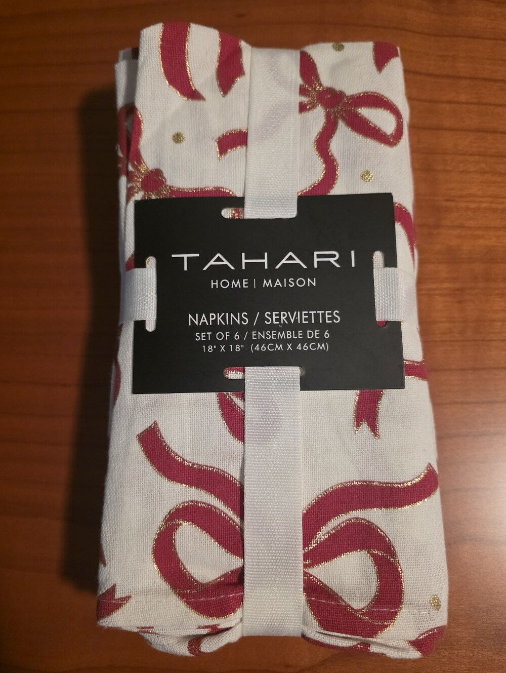 Tahari Home Red Ribbon Print Napkins - Set of 6